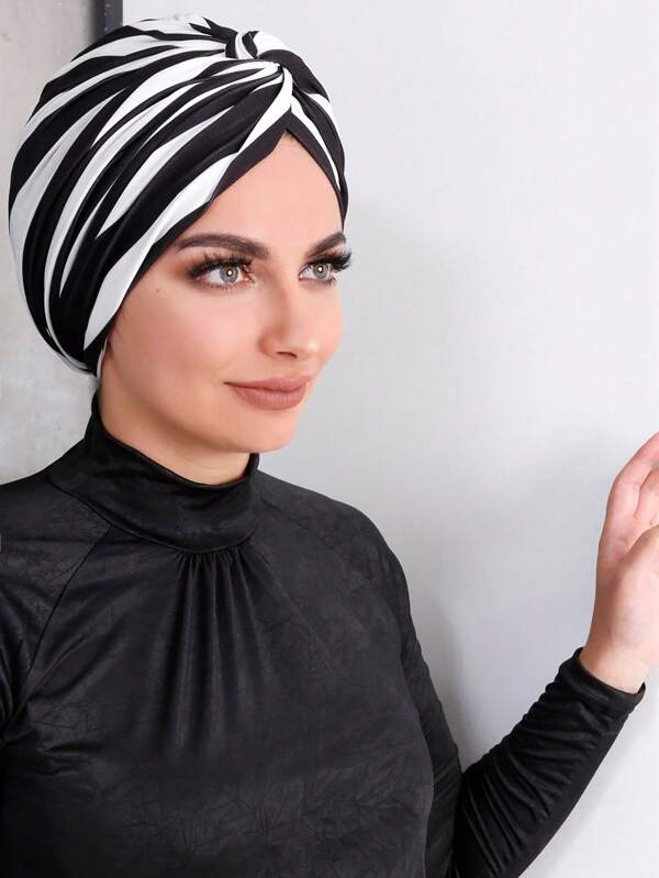 1pc Instant Turban Inner Hijabs Caps Hat Striped Print