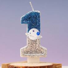 1 pieza Velas con diseño de planeta azul y plateado con números del 0 al 9 para decoración de pasteles de fiesta de cumpleaños, con efecto atmosférico, adecuadas para bodas, aniversarios y fiestas, para niños y adultos