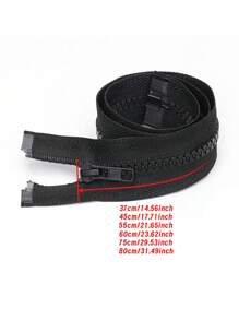 5 件黑色树脂拉链，各种长度（14.57 英寸/17.72 英寸/21.65 英寸/23.62 英寸/29.53 英寸/31.5 英寸），#5 尼龙线圈分离拉链，适用于服装、箱包、家纺等缝纫产品 - 黑色 - 查看 2