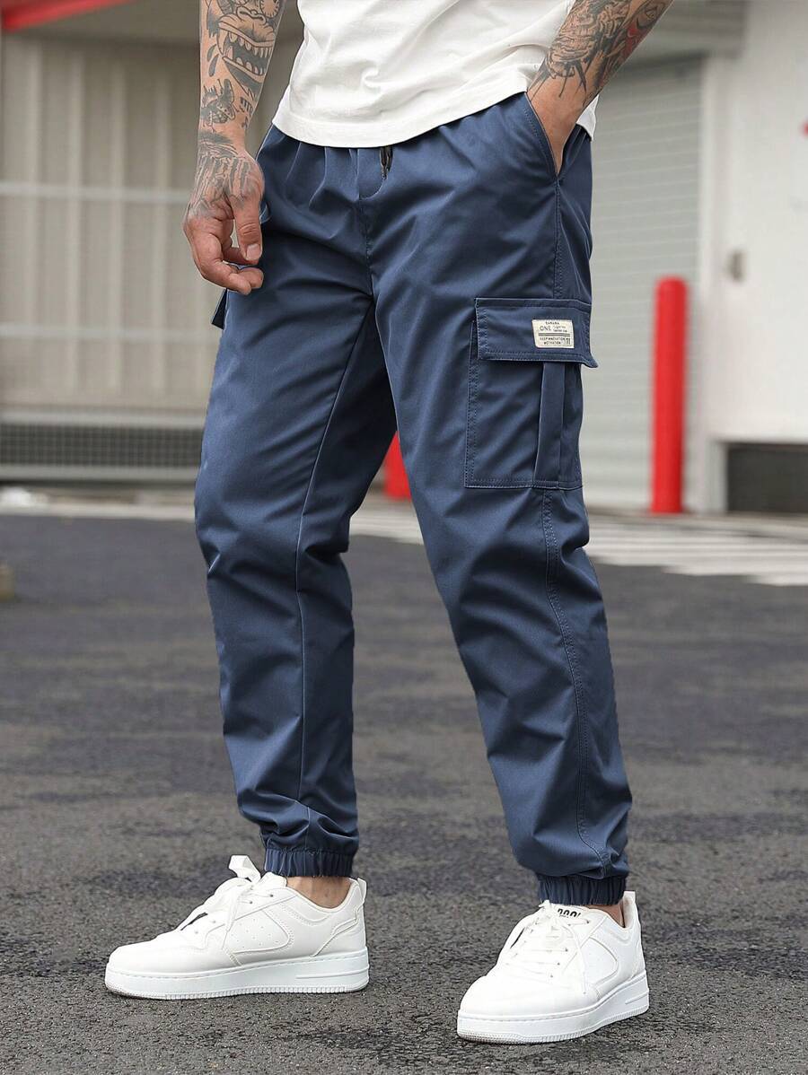 Spring/Autumn New Multi-Pocket Loose Casual Cargo Pants For Men, Runs Small, Order 1 Size Up, Fall - Blue - View 1
