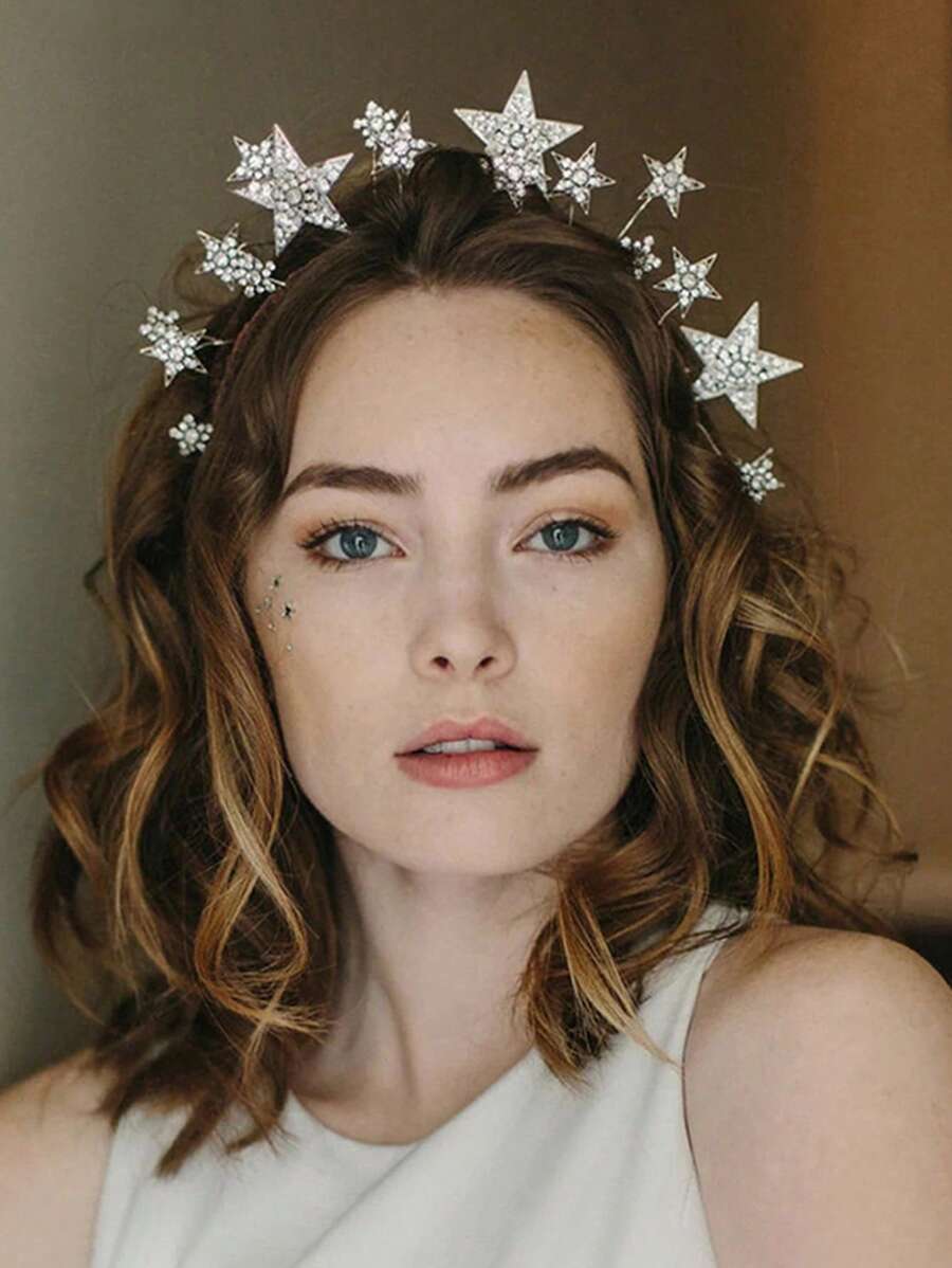 1pc Metal Star Shaped 3D Headband, Minimalistic & Practical Multi-Purpose Hairband Head Accessories - Silver - View 1
