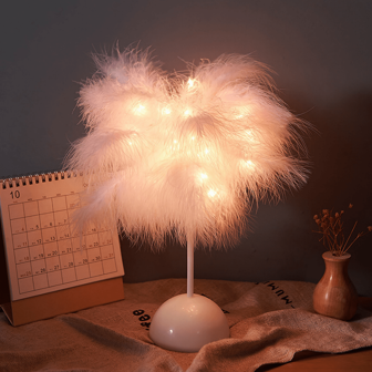 1pc Pink & White 40LED Feather Lamp Night Light, Warm Romantic Decoration Night Light, Cute Style Ins Romantic Feather Lamp,Girls Bedroom Decoration, Valentine's Day Gift, Holiday Gift, Suitable For Room, Living Room, Table Decoration,Artificial Feather