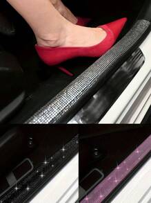 حماية سقف باب السيارة بطول 60 سم مزينة بالبللور واليشم واليشم - لاصقة ذاتية، من مواد بلاستيكية قابلة للتقطيع للجانب الأيسر من المركبة