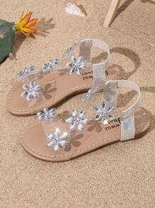 Girls' Sandals With Butterfly Decor, Round Toe Flat Open Toe Princess Roman Shoes, Suitable For Outdoor Walking, Beach Travel, Summer