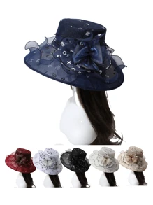 1 件女士时尚字母印花太阳帽，双色花朵防晒帽，透气夏季遮阳帽，可折叠欧根纱拼接宽边沙滩帽，百搭渔夫帽，适合春夏季、旅行和度假 - A - 查看 9