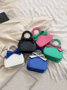 1 Pc New Style Small Capacity Bow-Decorated Pu Material Handbag For Girls, Fashionable And Unique Beaded Strap For Crossbody Or Hand Carry, Magnetic Button Closure, Perfect For Outings, Shopping, Parties, Dinners, And As A Gift For Friends - A - View 2