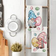 Set van 2 lentekeukenhanddoeken, ontworpen door cartoonkabouterfiguren, geweven van 100% polyestervezel, machinewasbare polyester placemats, hittebestendig, vlekbestendig, waterdicht, gemakkelijk schoon te maken, geschikt voor het schoonmaken van bureaubladen en kommen. Kan worden gebruikt als cadeau, dagelijkse huishoudelijke benodigdheden, keukenbenodigdheden en lente-interieurdecoratie.