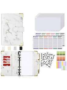 A6 Marble (Case) + 8*Zipper Pockets + 12*Cash Budget Card + English Stickers 2 Pieces + Label Stickers A6 Loose-Leaf Money Organizer For Cash Money Envelopes For Cash A6 Budget Binder