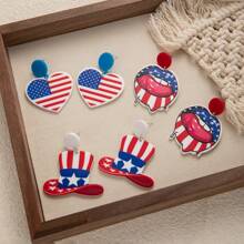 1 对亚克力耳环，带有心形、彩虹、恐龙、嘴唇图案，欧洲和美国独立日新款耳坠 - 彩色 - 查看 1