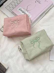 1个纯色蝴蝶结化妆包，防水，可装口红，女士化妆包，迷你化妆盒，女士旅行包，铅笔盒，大容量化妆刷收纳包，旅行洗漱包