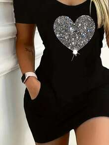 黑色爱心性感女士短袖连衣裙 - 黑色 - 查看 2