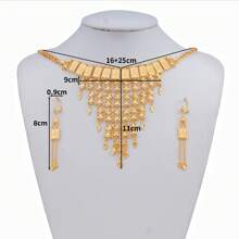 3 件玫瑰花几何图案吊坠、颈链、锁骨链耳环套装，优雅奢华，适合婚礼新娘、母亲节、情人节礼物 - 金色 - 查看 4