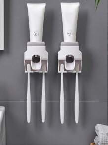 1pc Toothbrush holder with Toothpaste dispenser Wall Mounted Bathroom - Toothpaste squeezer - Bathroom Storage Box Storage Accessories set