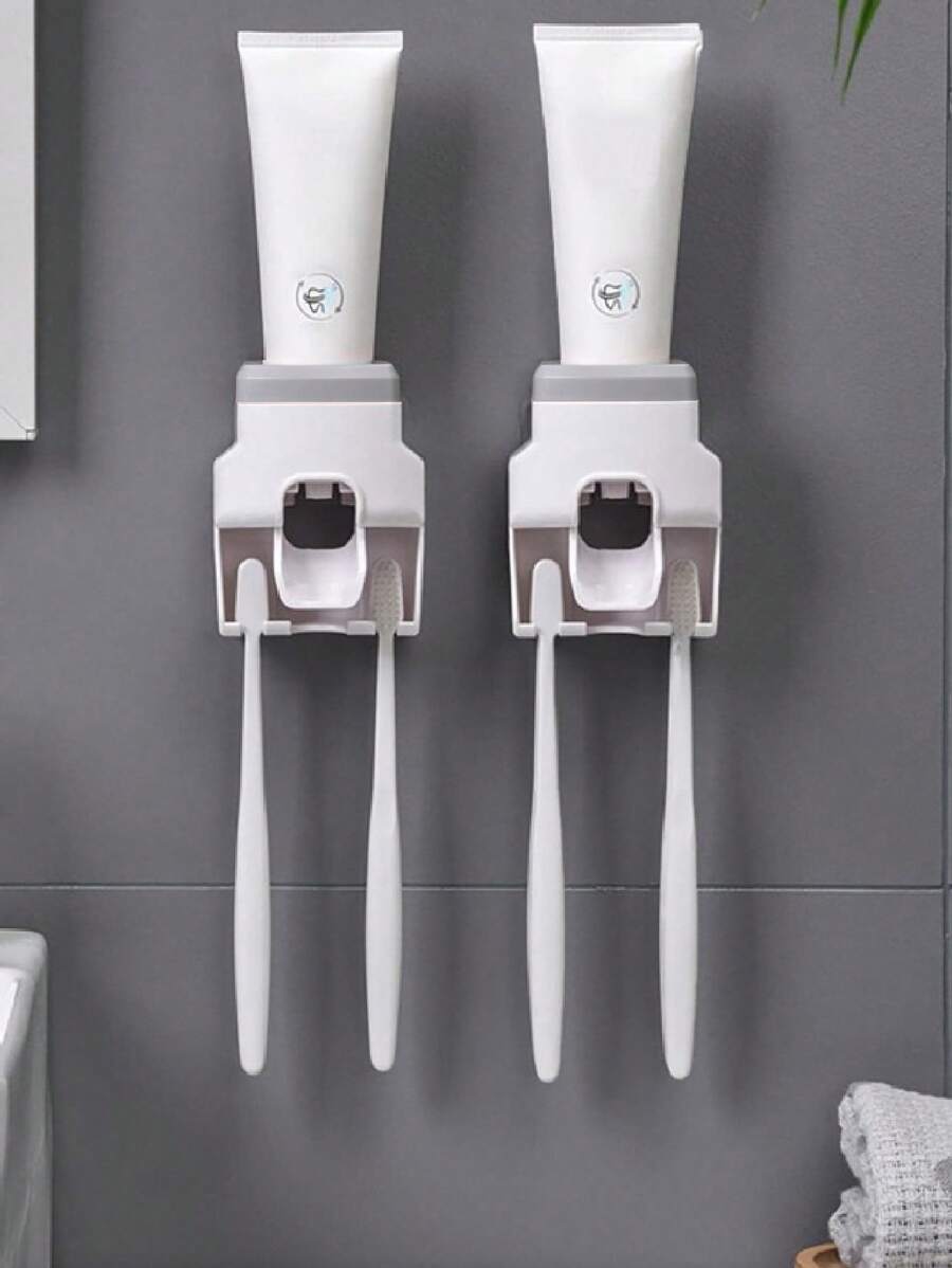 1pc Toothbrush holder with Toothpaste dispenser Wall Mounted Bathroom - Toothpaste squeezer - Bathroom Storage Box Storage Accessories set
