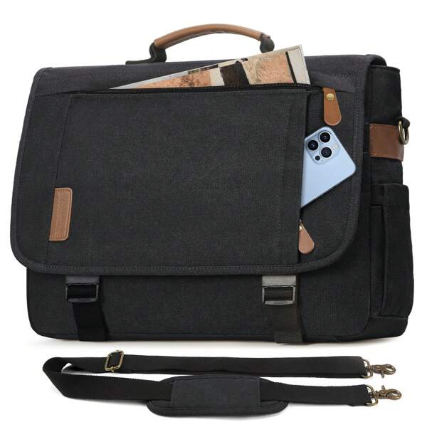 RAINSMORE Portafolios para Hombre 17.3 Pulgadas Maletín Impermeable Laptop de Lona Maletin Ejecutivo Hombre con Bandolera Ajustable Maletin para Hombre Grande Capacidad