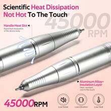 45000RPM 美甲钻机 电动便携式指甲锉 可充电指甲打磨机 适用于凝胶指甲抛光 适用于家庭美甲沙龙