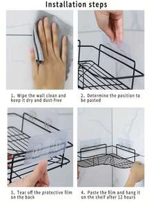 2pcs Bathroom Shelf Corner Rack Bathroom Triangle Rack Punch-Free Bathroom And Kitchen Storage Rack, Practical Home Organization Tools, Home Decoration - Black - View 9