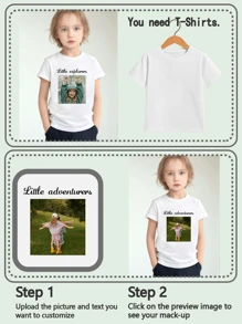 Personalized Pattern & Text Customization, Customize Your Child's Photo/Group Photo/Pet/Landscape, Birthday/Anniversary Holiday Pattern Customization, Team/Outdoor/Class Uniform Customization, Girls' Short Sleeve Round Neck T-Shirt, Customized Gifts, Cultural T-Shirts, Summer Girls' Top