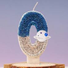 1 pieza Velas con diseño de planeta azul y plateado con números del 0 al 9 para decoración de pasteles de fiesta de cumpleaños, con efecto atmosférico, adecuadas para bodas, aniversarios y fiestas, para niños y adultos
