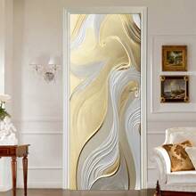 1 Set / 2 Pieces Self-Adhesive Waterproof Anti-Fouling Door Sticker Wall Painting, Removable PVC Wallpaper Wall Decal, Modern Luxury Gold Line Geometric Floral Pattern, Suitable For Indoor Outdoor Bedroom Kitchen Cabinet Wall Decor, 30.3 Inches X 78.7 Inches Room Decor Home Decor Bathroom Decor Wall Art Home Decor Living Room Wall Paper Wall Stickers House Decor Bedroom Decor Room Decoration Stuff Living Room Decor Personalised Stickers