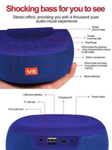 LP-V8 便携式桌面迷你无线蓝牙低音扬声器，带锂电池，适合室内和室外使用
