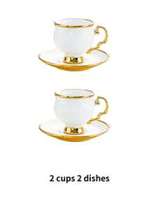 1 Set, 6 Cups And 6 Saucers, Turkish Coffee Cups And Water Glasses, English Afternoon Tea Set, With Handles, Heat-Resistant, Golden Luxury, Suitable For Restaurants, Homes And Offices, A Great Gift Choice For Family, Friends And Loved Ones