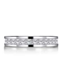 XUJIA 1pc Princess Cut Eternity Ring, 4x4mm Cubic Zirconia Pave, 925 Sterling Silver Engagement Wedding Band, Jewelry Gift, Bridal Accessory - Silver - View 7