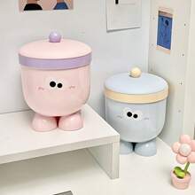 1pc Cute Cartoon Desktop Trash Can With Lid Odor Sealing Open-Top For Home Office Student Dormitory Storage Bin - Multicolor - View 1