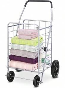 Whitmor Extra Large Utility Foldable Shopping Cart With Wheels, 100 Lb Capacity, Heavy Duty Grocery Cart With Steel Frame, Foam Handle, Rolling Collapsible Utility Trolley For Grocery, Laundry, Black - 15.75"L X 17.75"W X 40.5"H - View 2