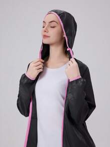 1pc Women Lightweight Outdoor Skin Jacket, Casual Windbreaker With Pockets, Suitable For Running, Fitness, Fishing, Floral Print - Pink - View 6