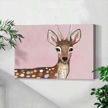 1 Pc Framed Pastel Watercolor Baby Forest Deer Fawn Nature Animals Illustrations Modern Wall Art Textured Canvas Poster Painting Wall Decor For Bedroom Living Room, Ready To Hang