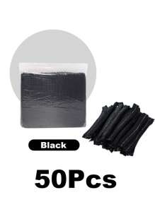 100/50/20 件黑色一次性无纺布帽子，适用于艺术化妆、眉毛微刀片和纹身配件、浴帽、弹性浴帽、防水美发沙龙帽、头发护理帽、酒店发帽，多种选择 - 黑色 - 查看 13