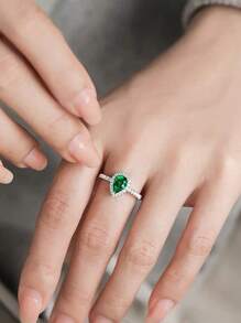 1pc Elegant Luxury S925&925 Sterling Silver Water Drop Emerald Cut Zirconia Vintage Rings For Women Dating Retro Party Ring Girlfriend Birthday Gift Fine Jewelry - Water Drop Ring - View 3