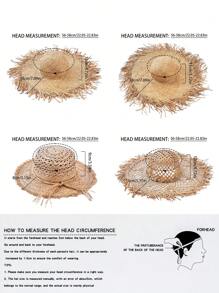 1 pièce Chapeau de paille décoratif fait main, ajouré, de couleur unie, avec protection UV. à la mode polyvalente pour les déplacements, mettant le visage en valeur. Printemps/Été, vacances, festival - Chapeau de paille rond - Voir 2