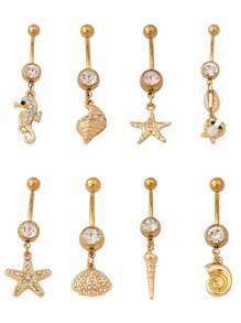 1 Pc Sea Life Starfish Shell Belly Ring Summer Beach Style Navel Rings Sea Side Beachy Body Jewelry Boho Accessories For Women