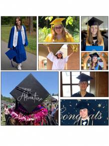 毕业哑光成人帽，带 2025 流苏，男女通用可调节毕业帽，金色年份吊饰，现代主义涤纶毕业帽设计派对帽，适用于派对、典礼、摄影道具和装饰，完美的毕业派对礼物，派对装饰 - 黑色 - 查看 6