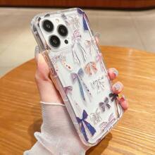 1 pieza Funda de teléfono con cojín de aire amortiguador con diseño de lazo transparente y minimalista, funda protectora anti-caídas compatible con iPhone 16 Pro Max/15/14 Plus/13/12/11, Series