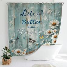72" Original Design Light Blue Woodgrain Daisy Farmhouse Waterproof Shower Curtain With 12 Hooks Room Decor Bathroom Accessories Back To School