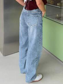 MYOURSA Women's Low-Rise Straight Leg Washed Jeans, Loose Fit, Casual For Commuting And Daily Wear - Light Wash - View 2