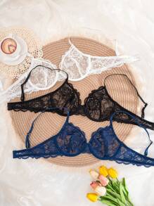 3pcs Women Solid Color Lace Thin Cup Underwire Comfortable Sexy Lingerie Bras