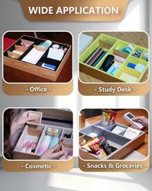 Bamboo Desk Drawer Organizer Tray, Silicone Sturdy Junk Drawer Organizer With 10 Adjustable Compartments, Desk Organizers And Accessories With 4 Removable Dividers For Office Home (White) - 白色 - 查看 5