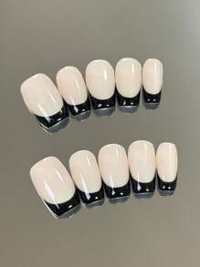 新年风格按压式指甲，黑色法式尖头美甲用品