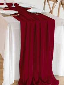 1pc/5pcs Red Beauty Gauze Table Runner Tablecloth, Wedding Party Room Table Decoration Supplie Wine Red Table Cover, Birthday Decor, Wedding Anniversary Family Holiday Party Room Table DIY Decor, Wedding Gauze Burgundy Gauze, Christmas DecorationTable Decoration, Christmas Kitchen Decoration Tablecloth, Halloween Decoration, Valentine's Day
