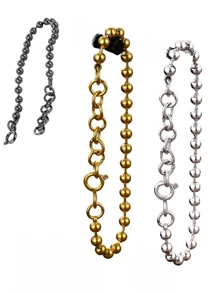 ZG YING ZHOU ZGYZ 1pc Fashionable Stainless Steel 18K Gold Color Small Bead Chain Bracelet, Unisex, Versatile For Nightclub, Wedding, Banquet, Style Black Small Ball Bead Strand Bracelet