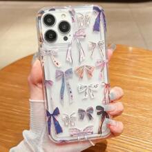 1 pieza Funda de teléfono con cojín de aire amortiguador con diseño de lazo transparente y minimalista, funda protectora anti-caídas compatible con iPhone 16 Pro Max/15/14 Plus/13/12/11, Series