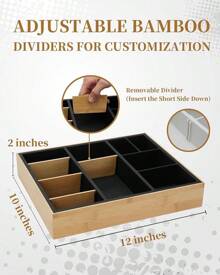 Bamboo Desk Drawer Organizer Tray, Silicone Sturdy Junk Drawer Organizer With 10 Adjustable Compartments, Desk Organizers And Accessories With 4 Removable Dividers For Office Home (White) - 白色 - 查看 3