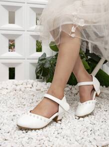 New Girls Dress Chunky High Heels Shoes, Kids Pearl Hollow-Out Platform Princess Sandals - White - View 4
