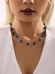 Vintage Niche, Half Pearl Tourmaline, Natural Stone Necklace For Women, Stainless Steel Plated 18k , Collarbone Chain Jewelry,Ladies' Daily Party Accessories, Fashionable Jewelry, Best Friend Gifts - Gold - View 2