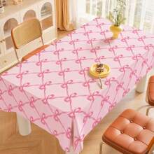 1 pieza Mantel con lazo rosa, cubierta de mesa de comedor lavable con patrón de lazo rosa, adecuado para dormitorio, cumpleaños, decoración de aniversario, decoración del hogar, sala de estar, cocina, regalo para el hogar - Rosa - Ver 5