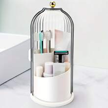 Plastic Rotating 360° Makeup Brush Holder With Cover, Non-Electric, Suitable For Vanity Makeup Storage